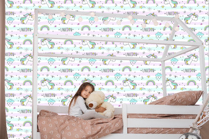 Wallpaper For Children - Unicorns, Clouds And Rainbows