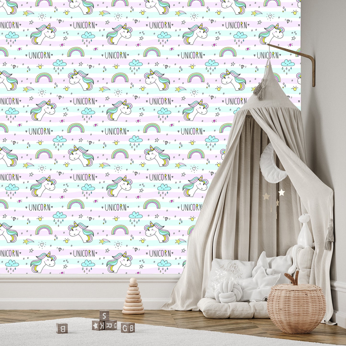 Wallpaper For Children - Unicorns, Clouds And Rainbows
