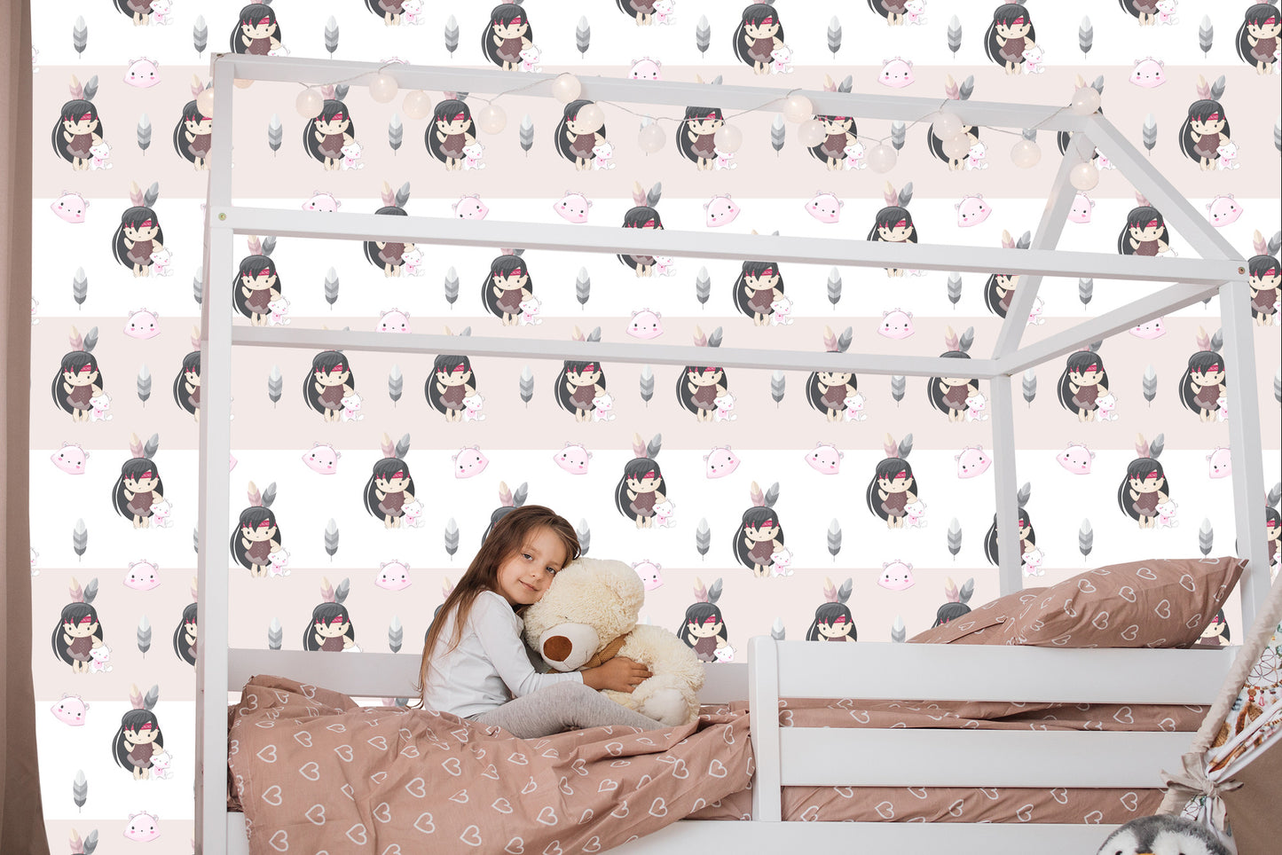 Wallpaper Happy Indian Women With Kittens And Feathers