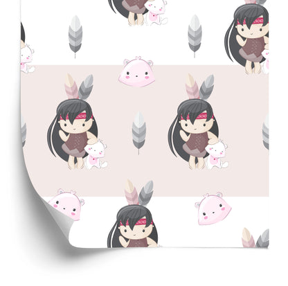 Wallpaper Happy Indian Women With Kittens And Feathers