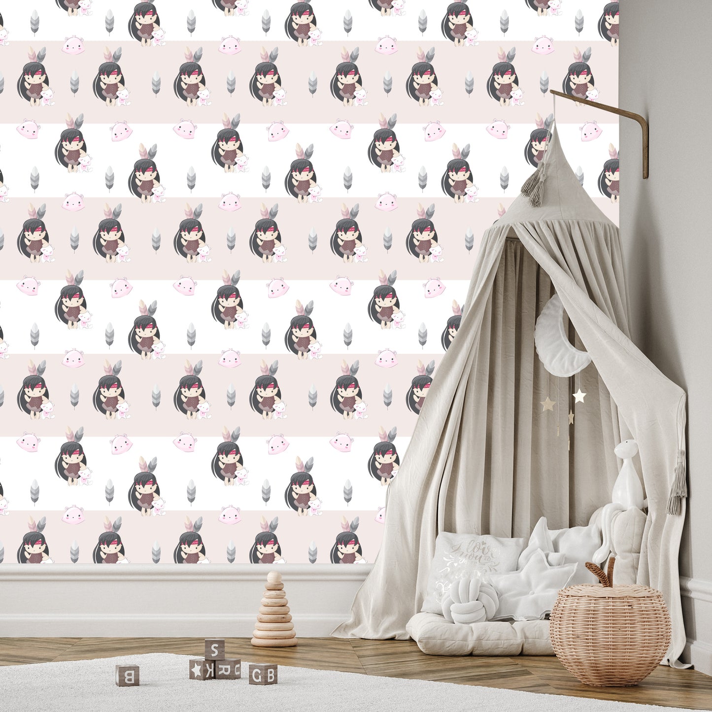 Wallpaper Happy Indian Women With Kittens And Feathers