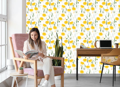 Wallpaper Dandelion Flowers With Field Plants