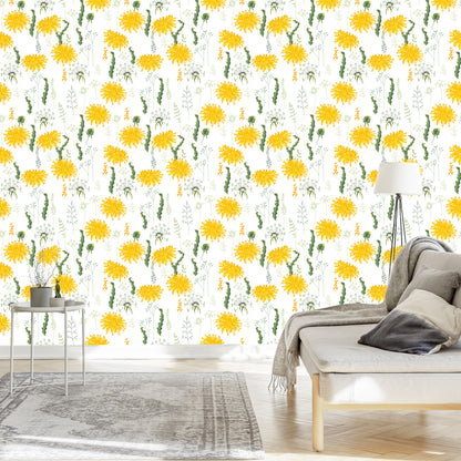Wallpaper Dandelion Flowers With Field Plants