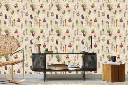 Wallpaper Drawings Of Vegetables In Vintage Style