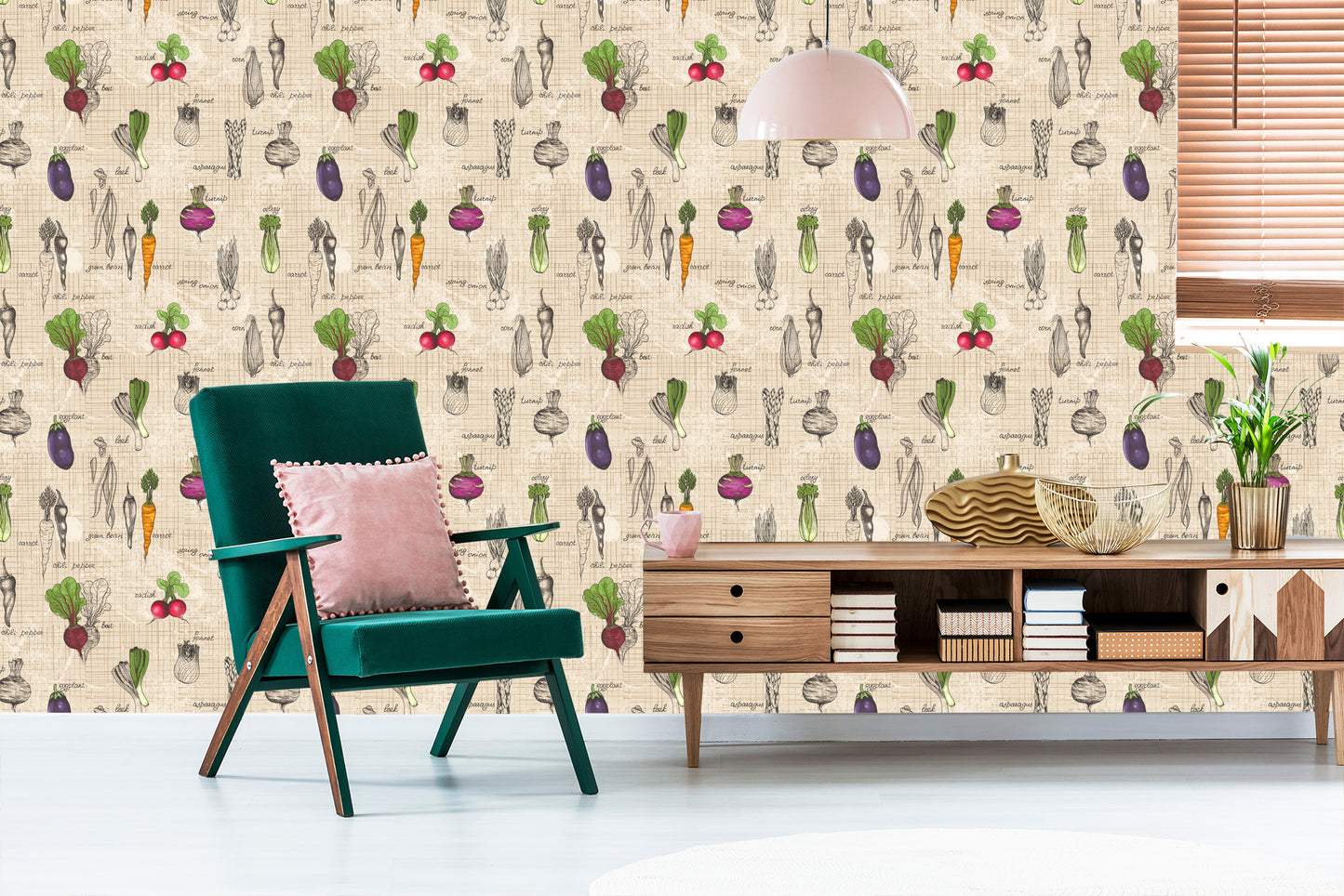 Wallpaper Drawings Of Vegetables In Vintage Style