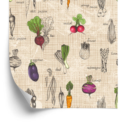 Wallpaper Drawings Of Vegetables In Vintage Style