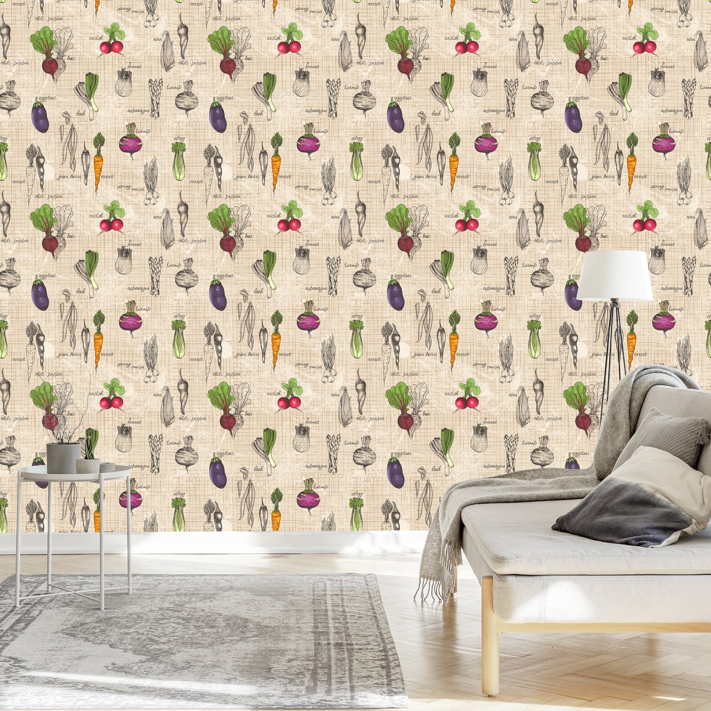 Wallpaper Drawings Of Vegetables In Vintage Style