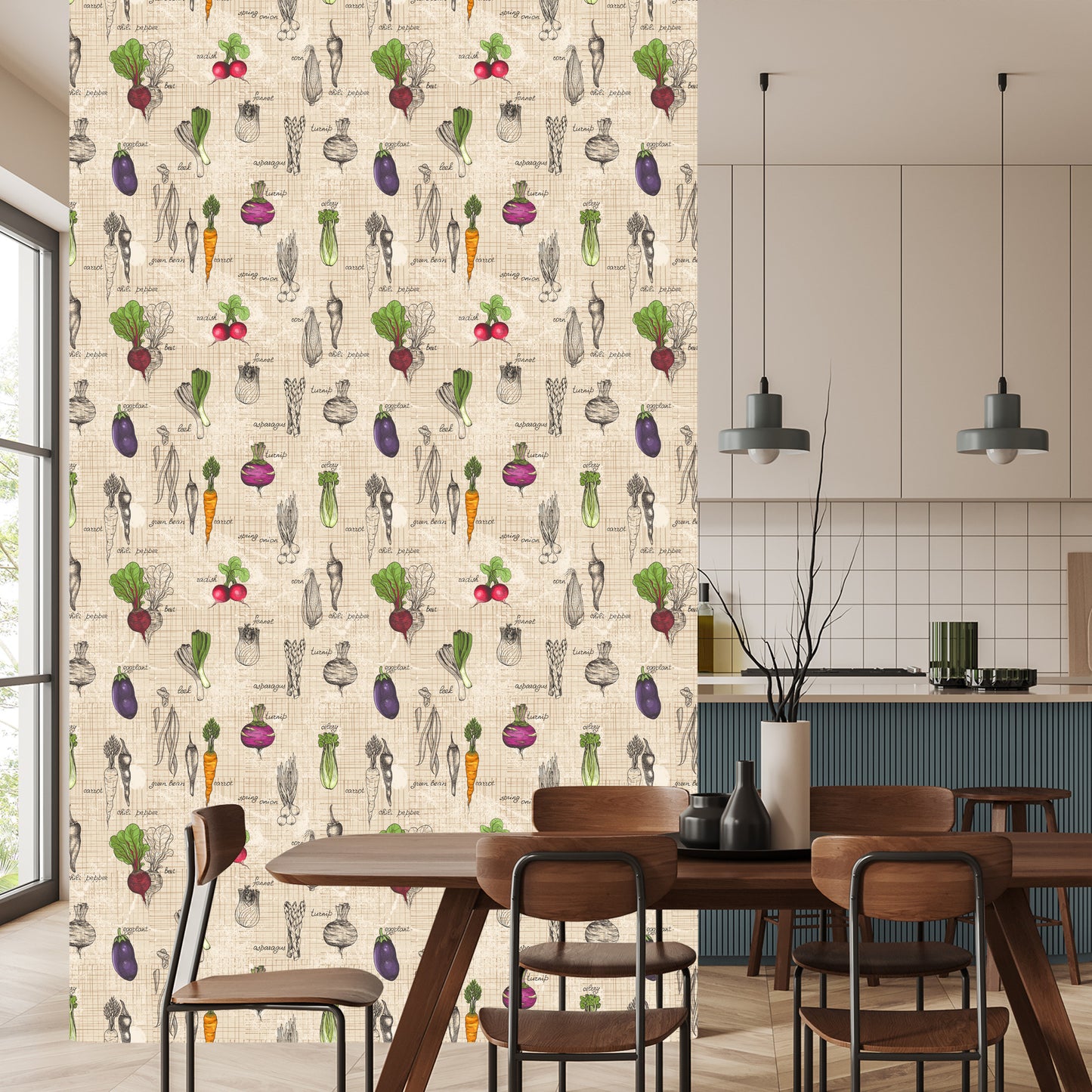 Wallpaper Drawings Of Vegetables In Vintage Style