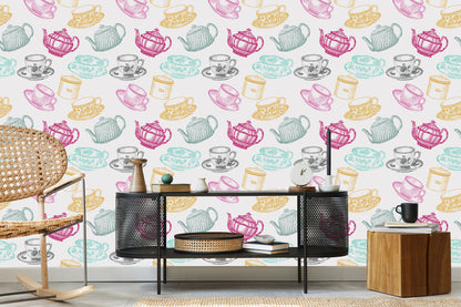 Wallpaper For The Kitchen - Vintage Tea Set