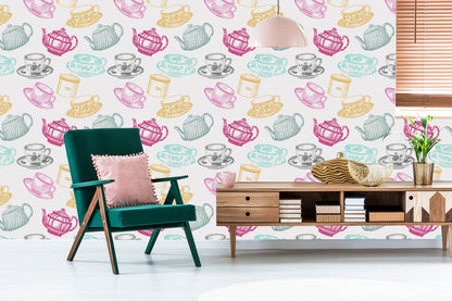 Wallpaper For The Kitchen - Vintage Tea Set