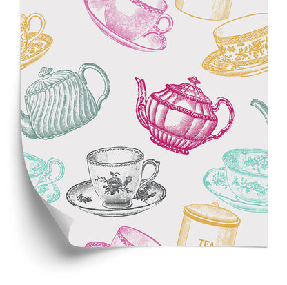 Wallpaper For The Kitchen - Vintage Tea Set
