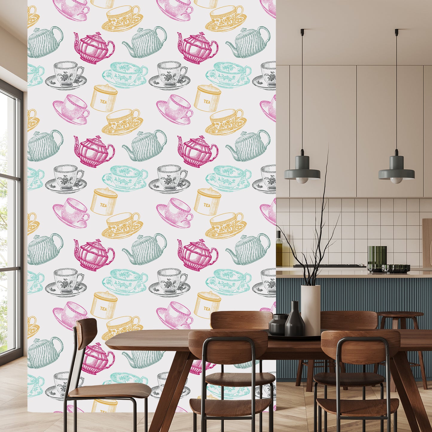 Wallpaper For The Kitchen - Vintage Tea Set