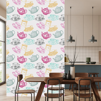 Wallpaper For The Kitchen - Vintage Tea Set