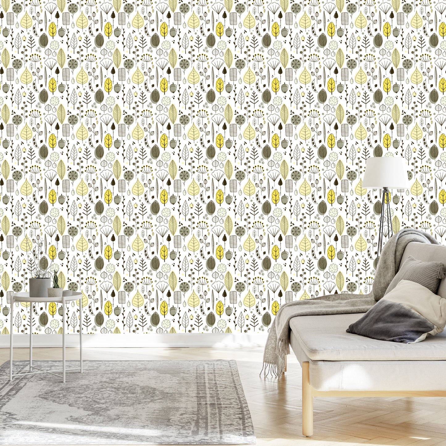 Wallpaper Leaves Scandinavian Style Children's Room