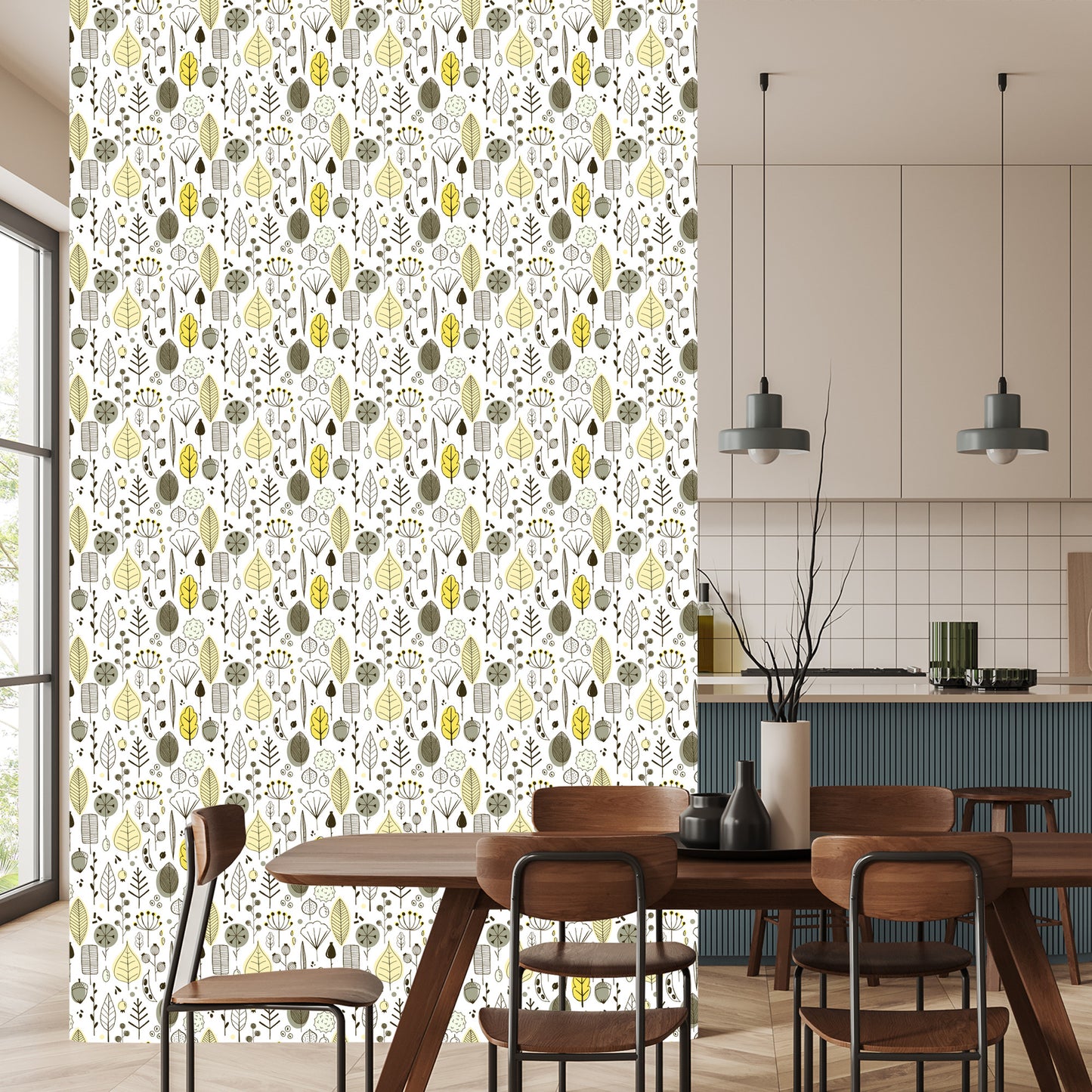 Wallpaper Leaves Scandinavian Style Children's Room