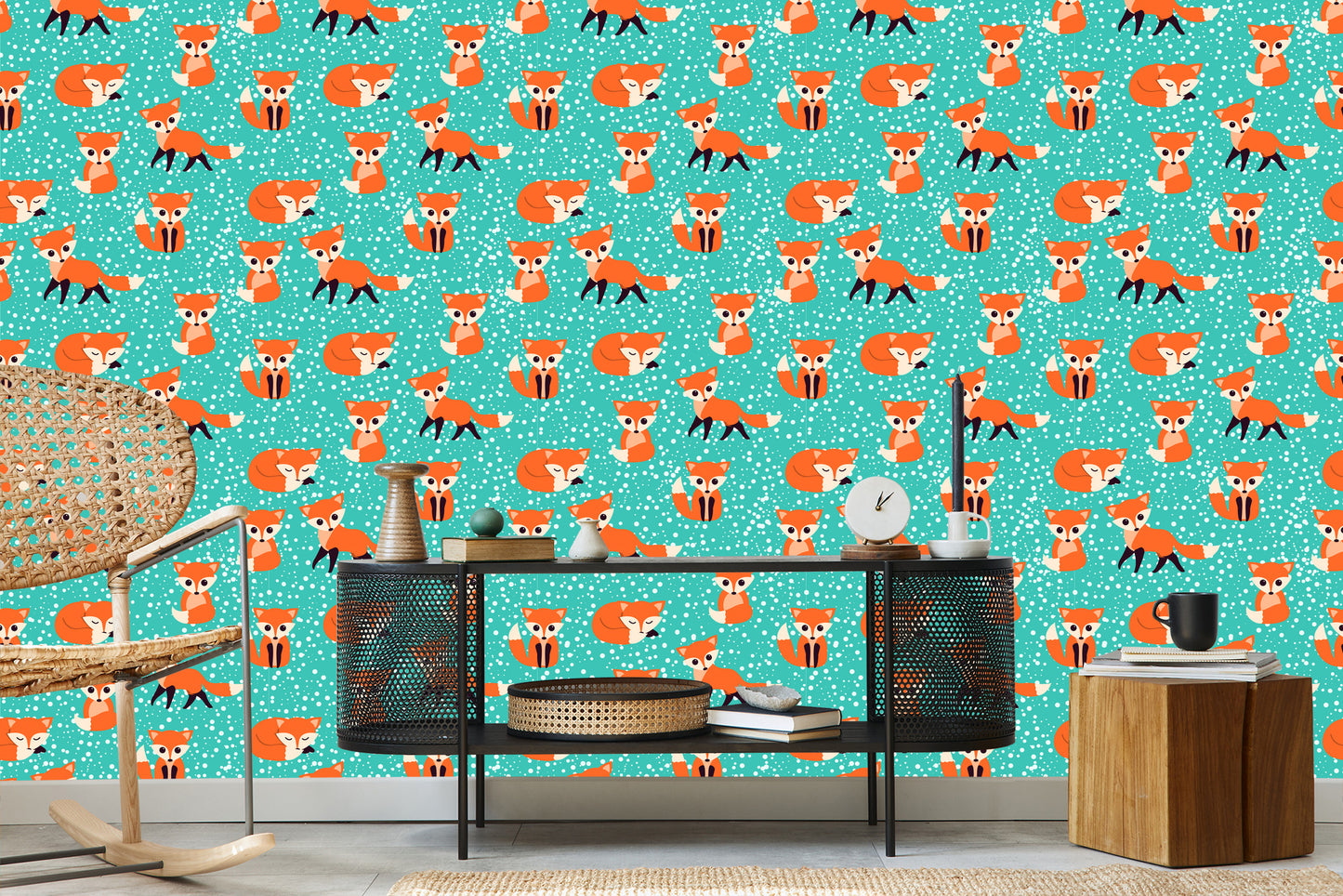 Wallpaper Foxes On The Dots Background