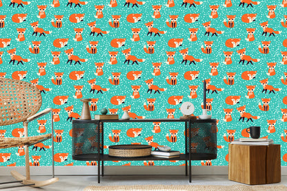 Wallpaper Foxes On The Dots Background