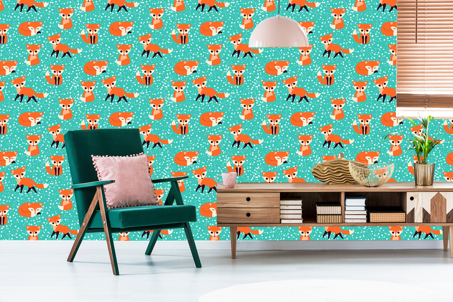 Wallpaper Foxes On The Dots Background
