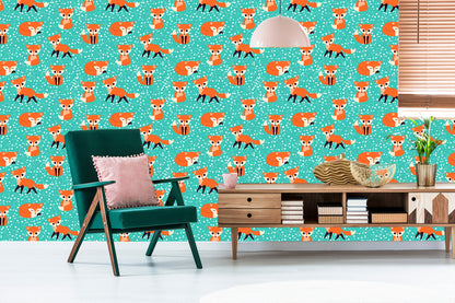 Wallpaper Foxes On The Dots Background