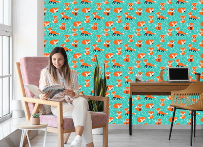 Wallpaper Foxes On The Dots Background