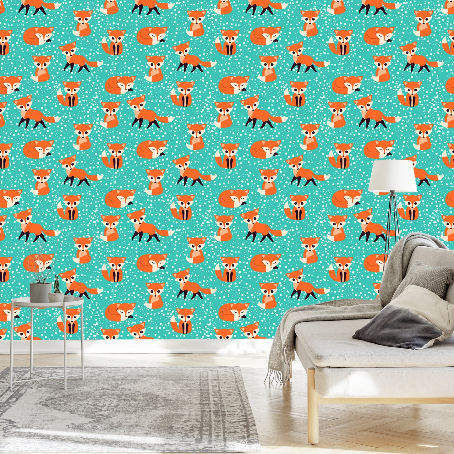 Wallpaper Foxes On The Dots Background
