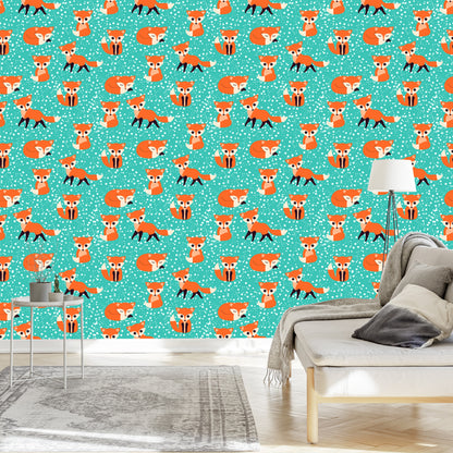 Wallpaper Foxes On The Dots Background
