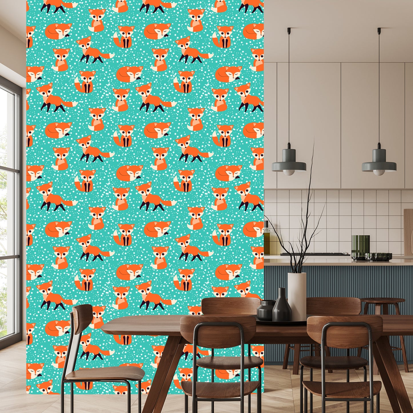 Wallpaper Foxes On The Dots Background