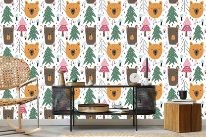 Wallpaper Bears And Christmas Trees