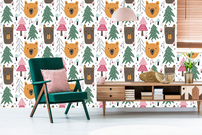 Wallpaper Bears And Christmas Trees