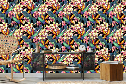 Wallpaper Tropical Leaves And Flowers