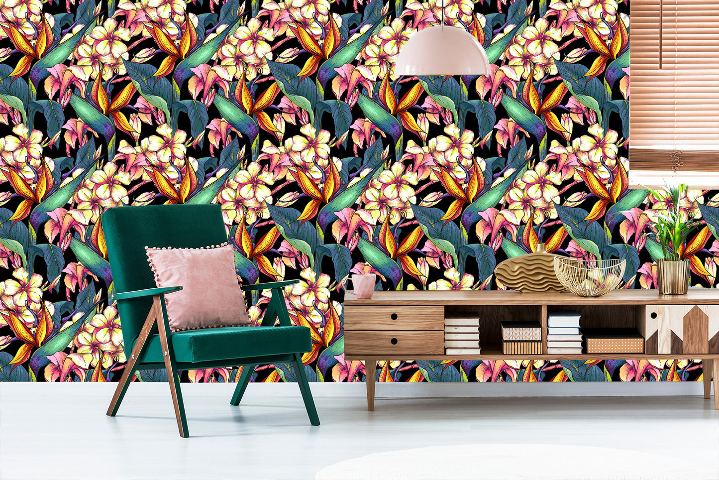 Wallpaper Tropical Leaves And Flowers