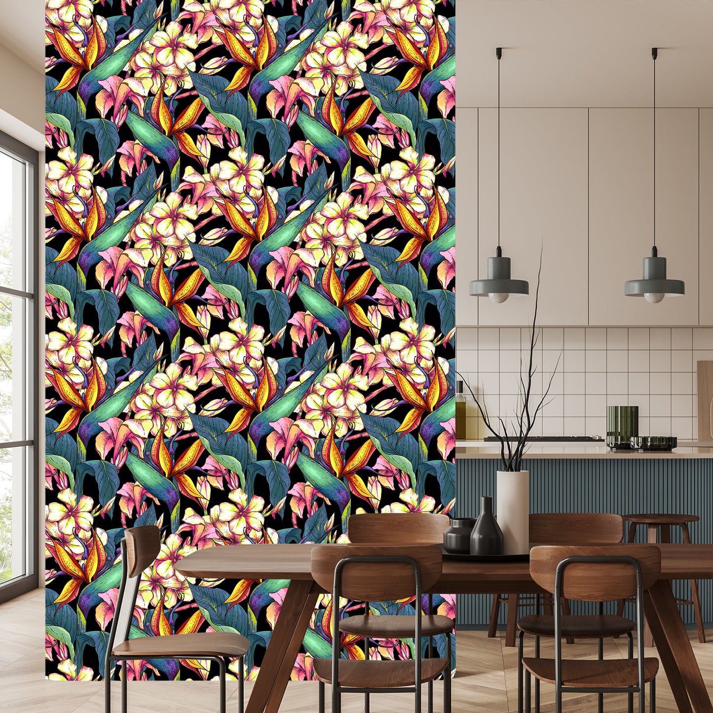 Wallpaper Tropical Leaves And Flowers