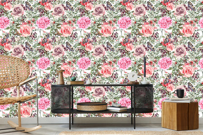 Wallpaper Colorful Roses And Peonies In Watercolor