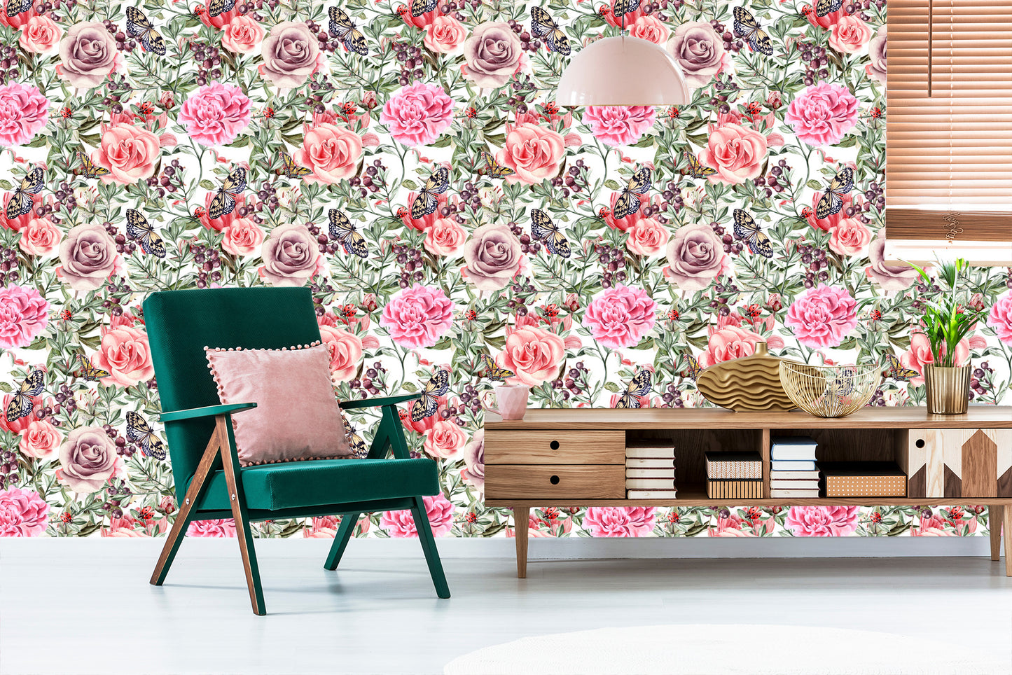 Wallpaper Colorful Roses And Peonies In Watercolor