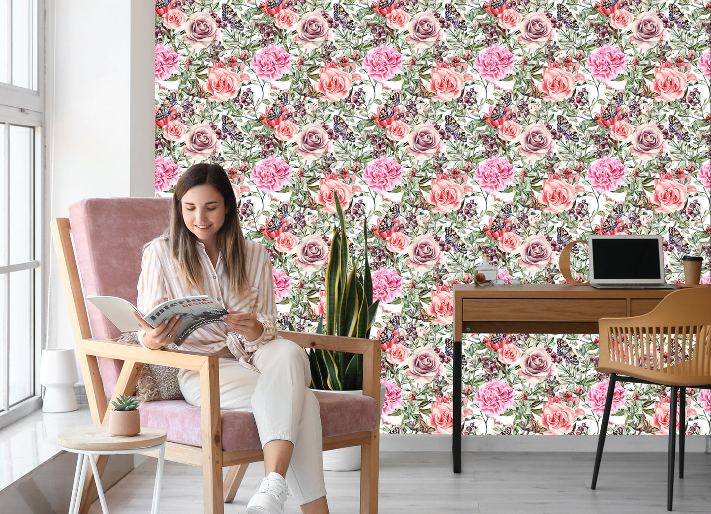 Wallpaper Colorful Roses And Peonies In Watercolor