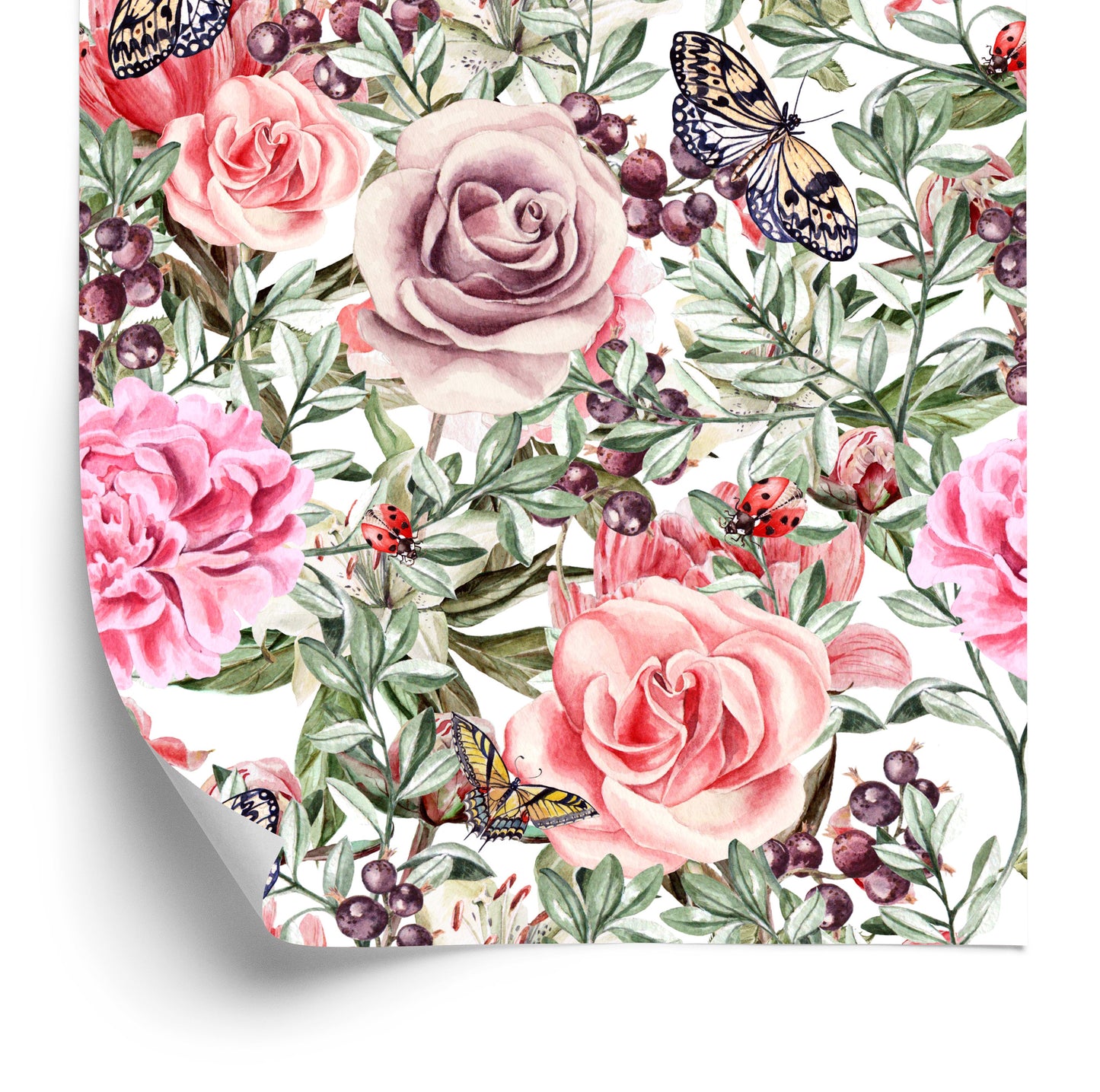 Wallpaper Colorful Roses And Peonies In Watercolor