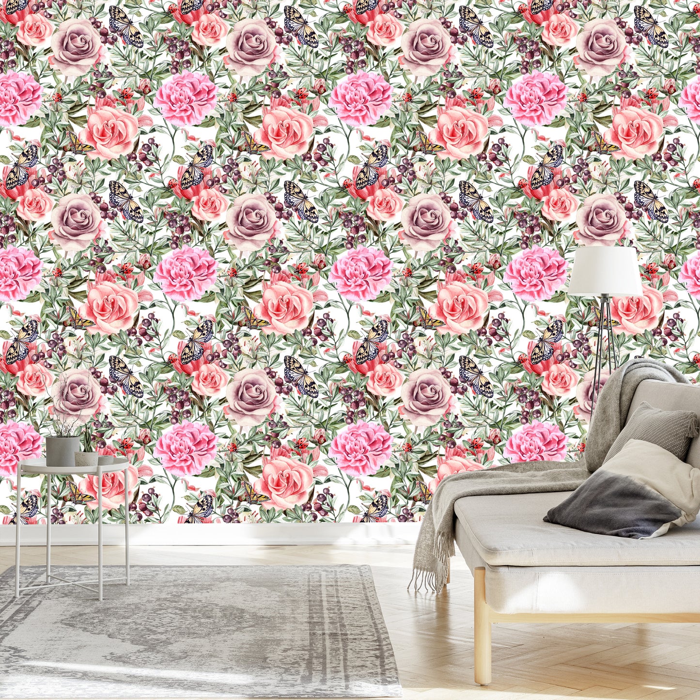 Wallpaper Colorful Roses And Peonies In Watercolor