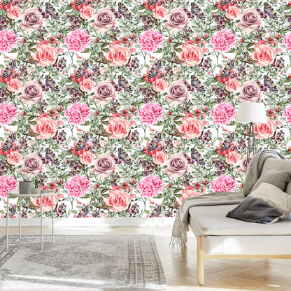 Wallpaper Colorful Roses And Peonies In Watercolor