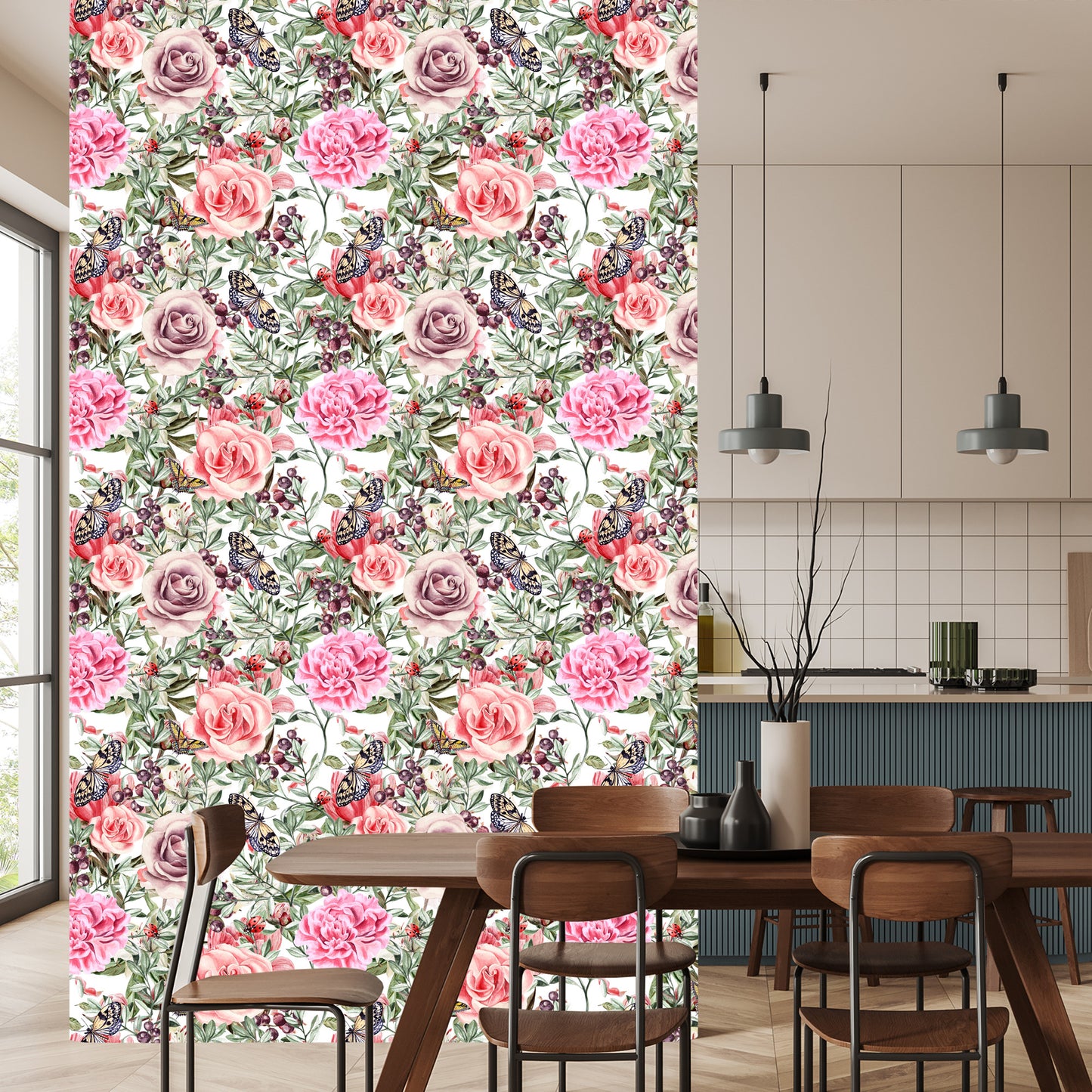 Wallpaper Colorful Roses And Peonies In Watercolor