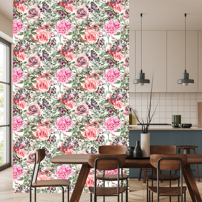 Wallpaper Colorful Roses And Peonies In Watercolor