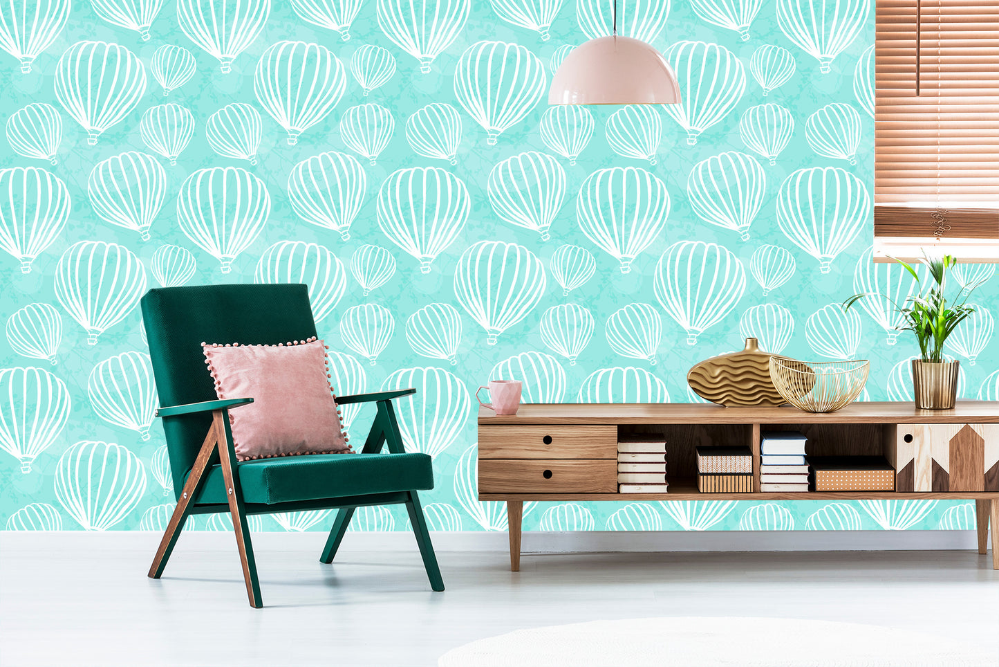 Wallpaper Hot Air Balloons On Turquoise Background