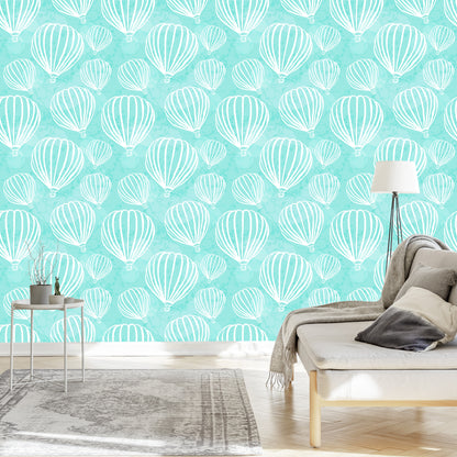 Wallpaper Hot Air Balloons On Turquoise Background