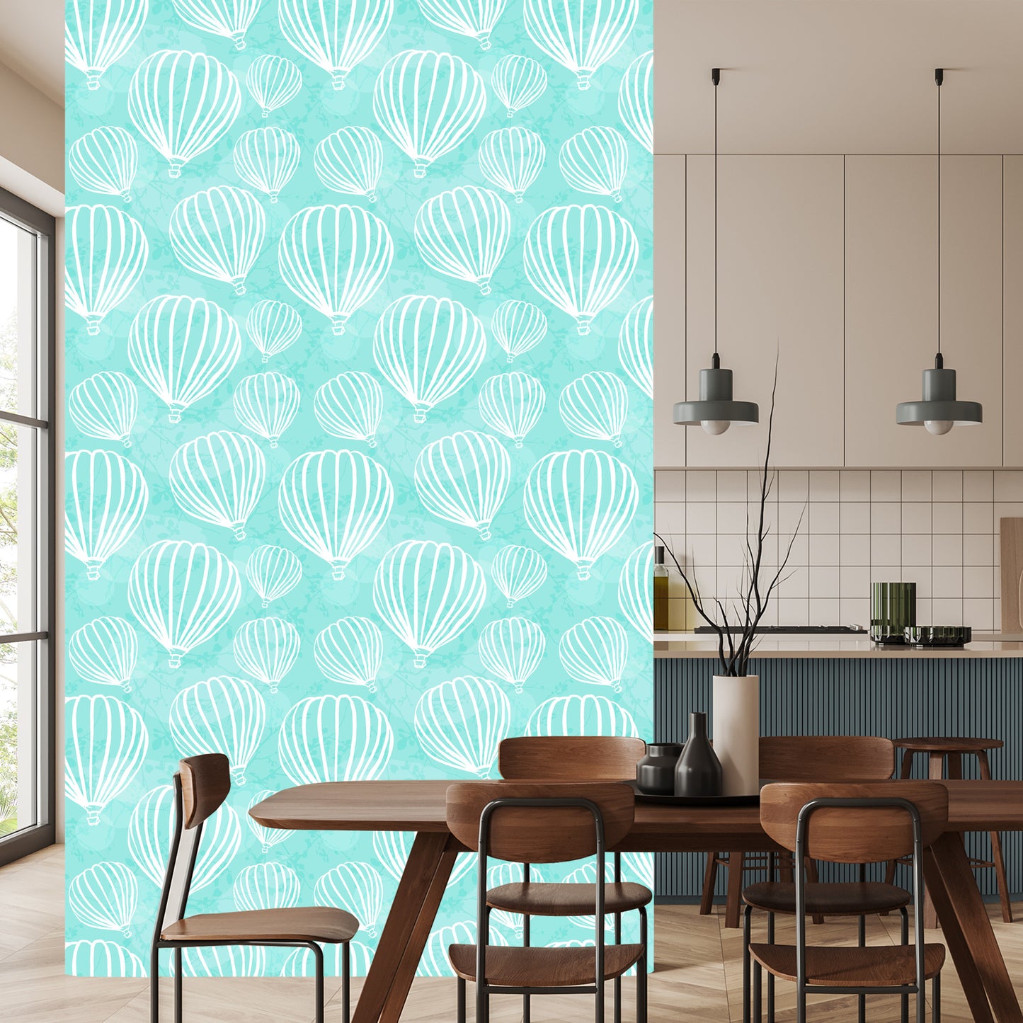 Wallpaper Hot Air Balloons On Turquoise Background