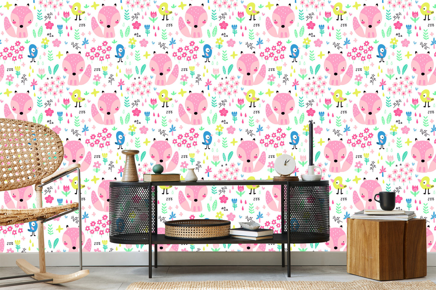 Wallpaper Cheerful Foxes And Birds