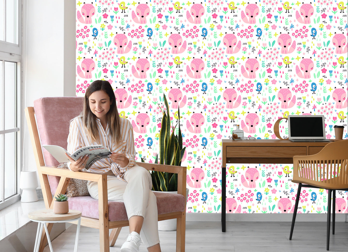 Wallpaper Cheerful Foxes And Birds