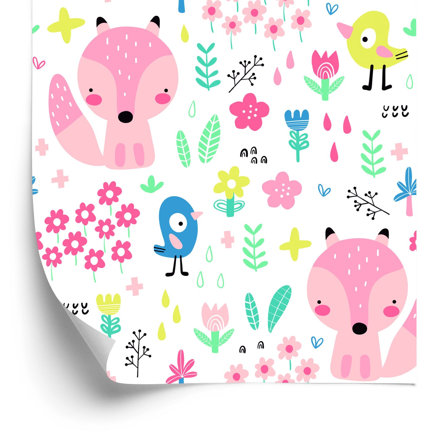 Wallpaper Cheerful Foxes And Birds