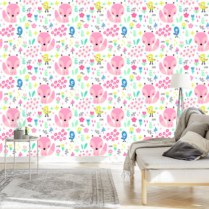 Wallpaper Cheerful Foxes And Birds