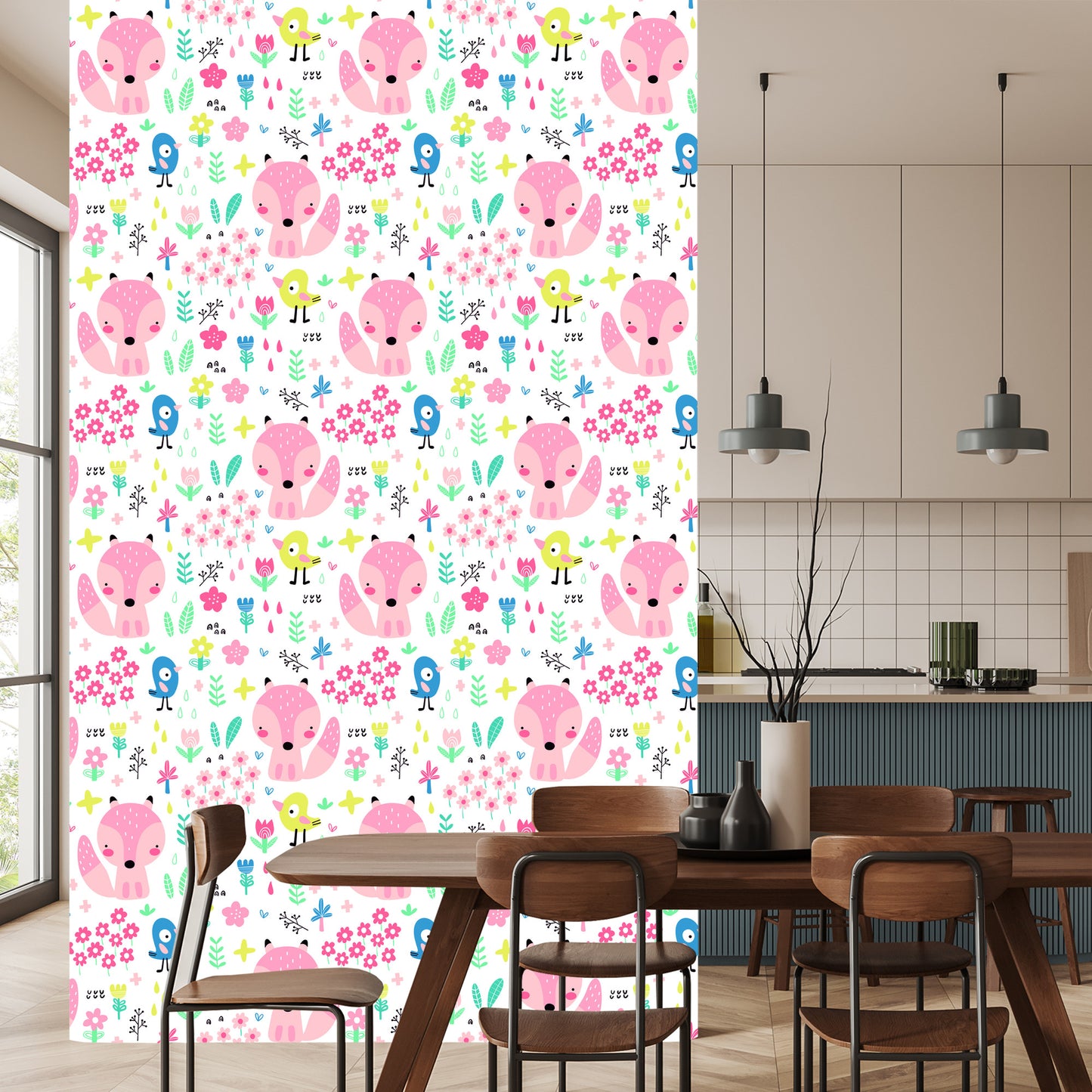 Wallpaper Cheerful Foxes And Birds