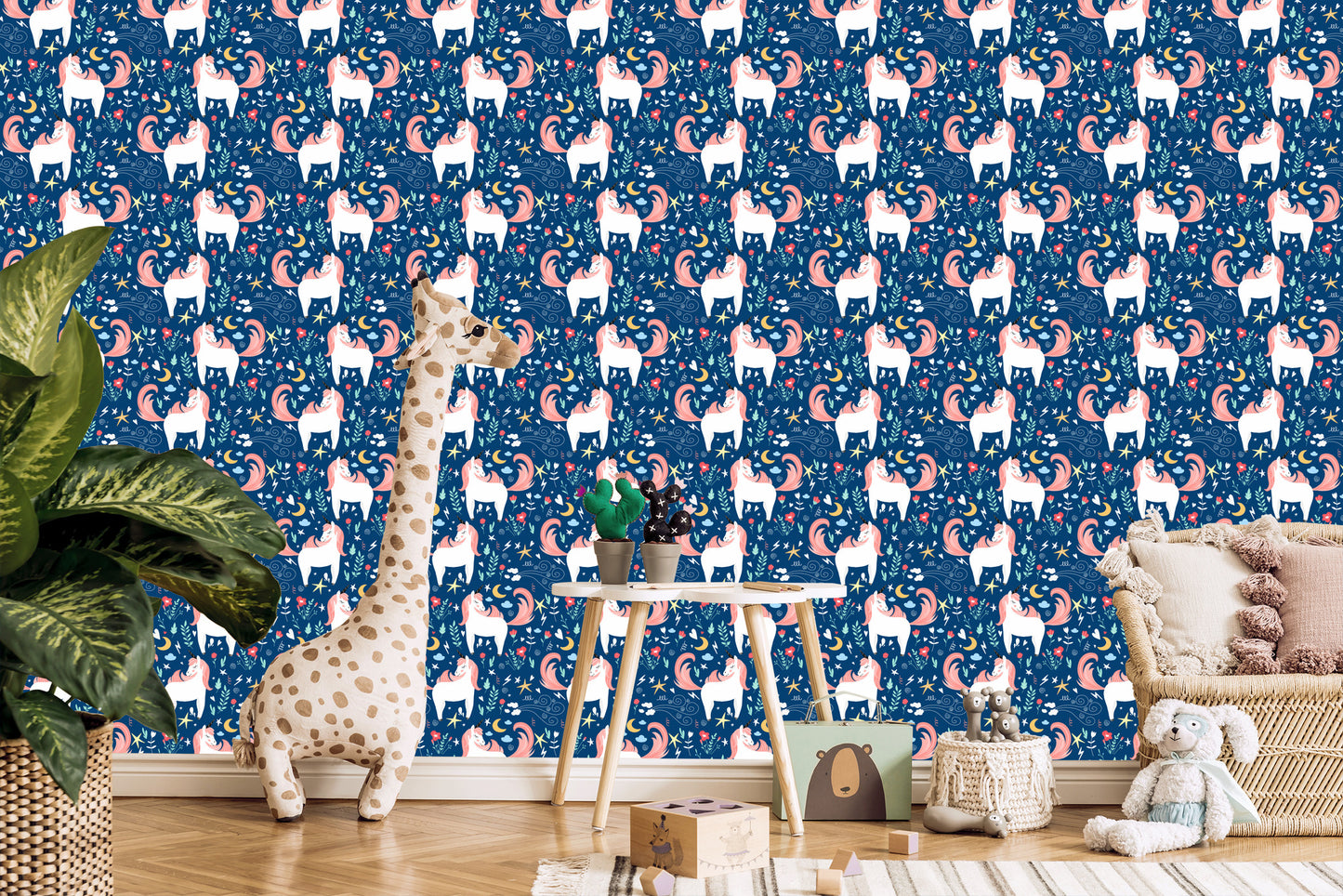Wallpaper For Children - Unicorns And Plants