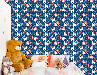 Wallpaper For Children - Unicorns And Plants